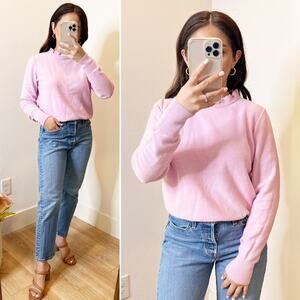 J. Crew Pink Long Sleeve Knit Ruffle Neck Cotton Wool Pullover Sweater Small